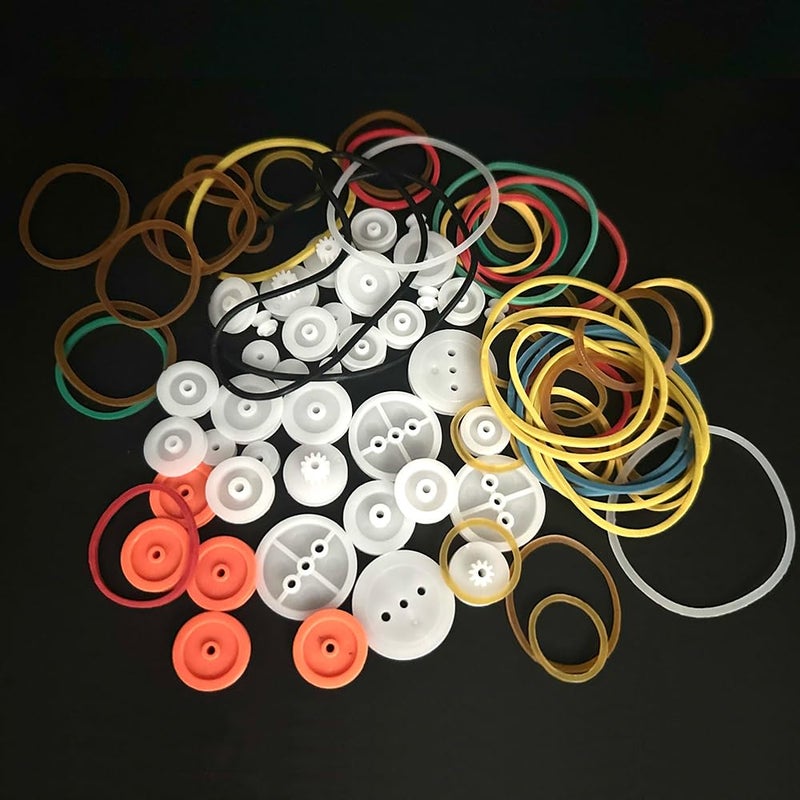 URIMPAVIDO 84PCS Belt Pulley Set 2MM Hole Plastic Belt Pulley with Rubber Band for DIY Model Toy RC Car Robot Airplane Accessories - Image 5
